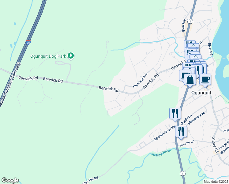 map of restaurants, bars, coffee shops, grocery stores, and more near 2 Maple Street in Ogunquit