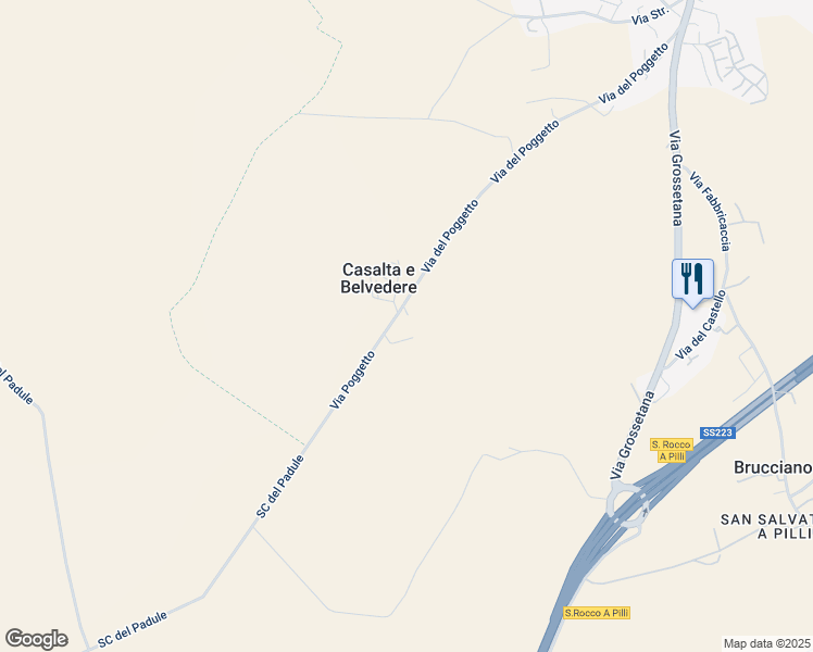 map of restaurants, bars, coffee shops, grocery stores, and more near 209H Via Poggetto in Provincia di Siena