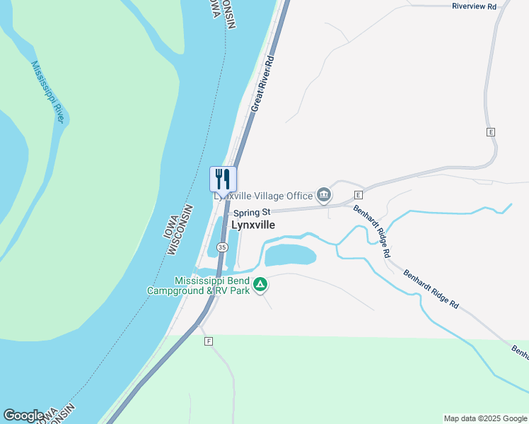 map of restaurants, bars, coffee shops, grocery stores, and more near 317 Spring Street in Lynxville