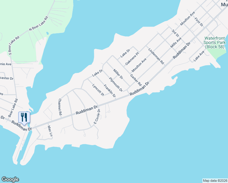 map of restaurants, bars, coffee shops, grocery stores, and more near 575 Franklin Street in Muskegon