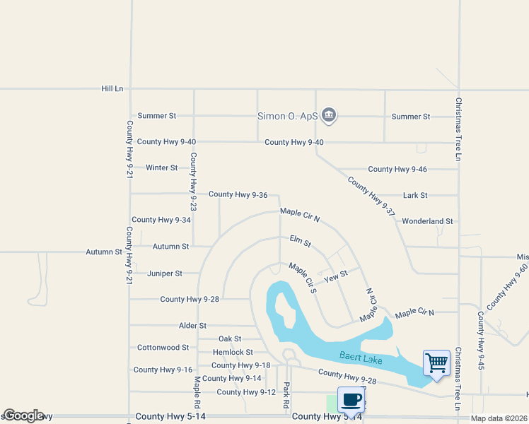 map of restaurants, bars, coffee shops, grocery stores, and more near County Highway 9-56 in Lake