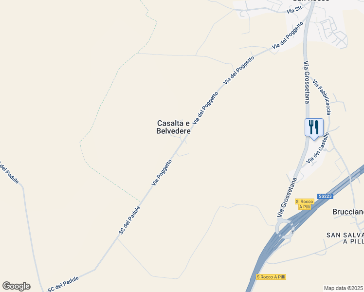 map of restaurants, bars, coffee shops, grocery stores, and more near 209H Via Poggetto in Siena