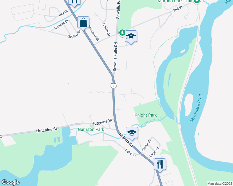 map of restaurants, bars, coffee shops, grocery stores, and more near 530 North State Street in Concord