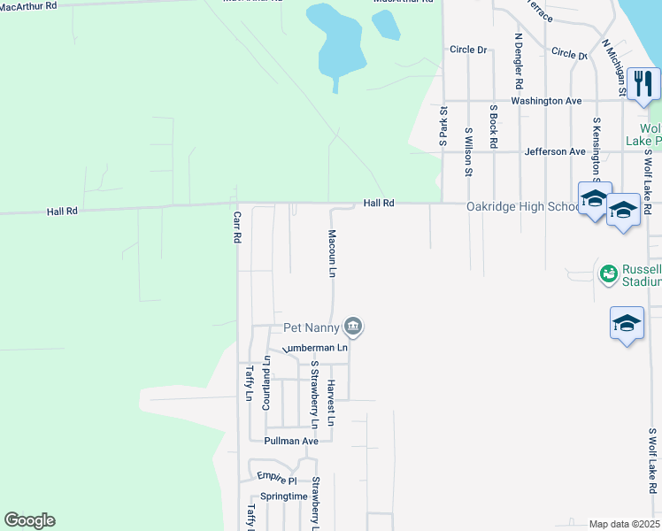 map of restaurants, bars, coffee shops, grocery stores, and more near 5010 Winesap Drive in Muskegon