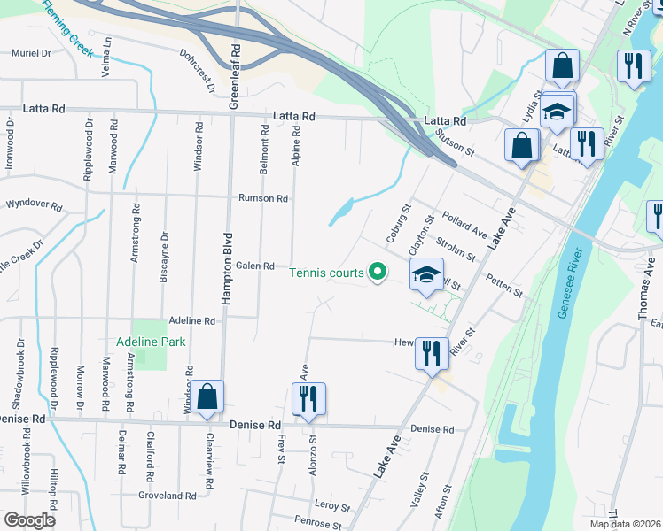 map of restaurants, bars, coffee shops, grocery stores, and more near 315 North Lemoyn Avenue in Rochester