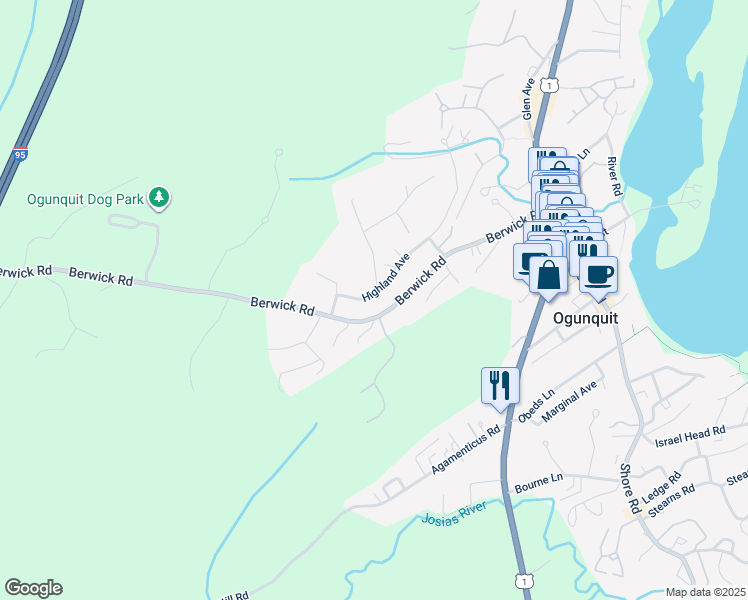 map of restaurants, bars, coffee shops, grocery stores, and more near 9 Cedar Lane in Ogunquit
