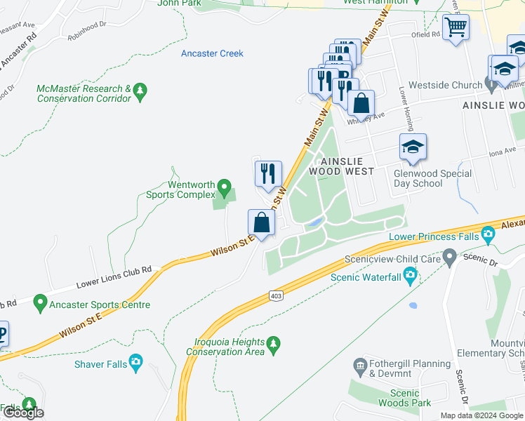 map of restaurants, bars, coffee shops, grocery stores, and more near 82 Gibson Ave in Hamilton
