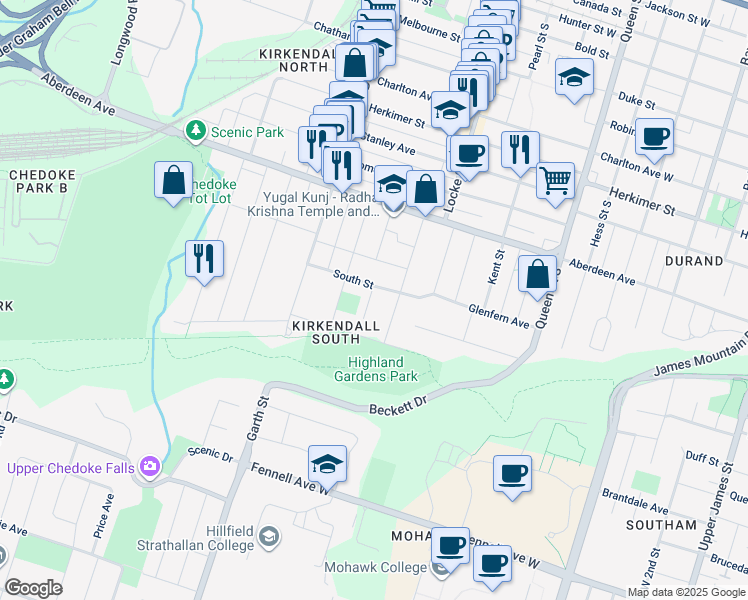 map of restaurants, bars, coffee shops, grocery stores, and more near 19 Miles Court in Hamilton