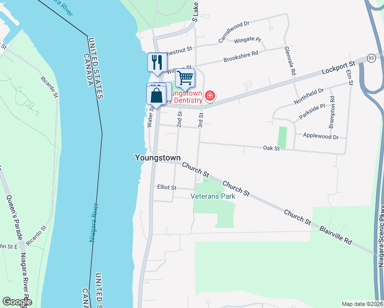 map of restaurants, bars, coffee shops, grocery stores, and more near 527 3rd Street in Youngstown