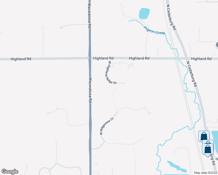 map of restaurants, bars, coffee shops, grocery stores, and more near 7331 West Highland Ridge Drive in Mequon