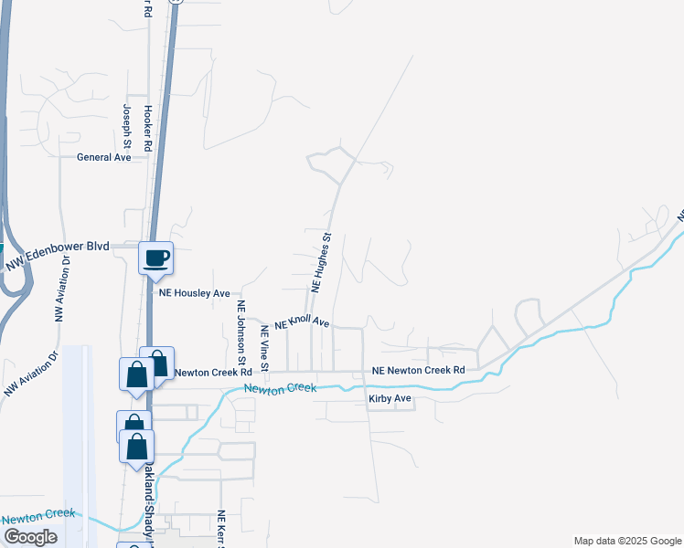 map of restaurants, bars, coffee shops, grocery stores, and more near 3231 Northeast Follett Street in Roseburg