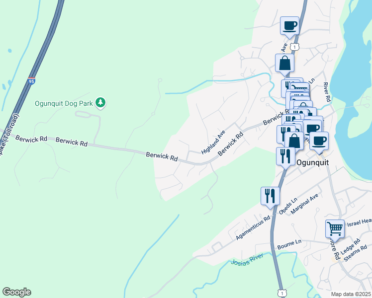 map of restaurants, bars, coffee shops, grocery stores, and more near 23 South Street in Ogunquit