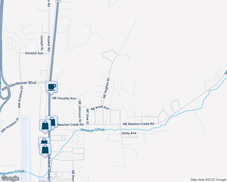 map of restaurants, bars, coffee shops, grocery stores, and more near 3233 Northeast Follett Street in Roseburg