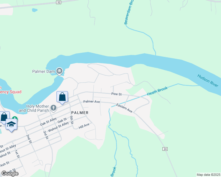 map of restaurants, bars, coffee shops, grocery stores, and more near 1 White Street in Corinth