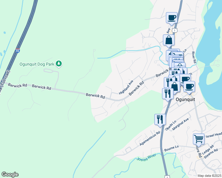 map of restaurants, bars, coffee shops, grocery stores, and more near 23 South Street in Ogunquit