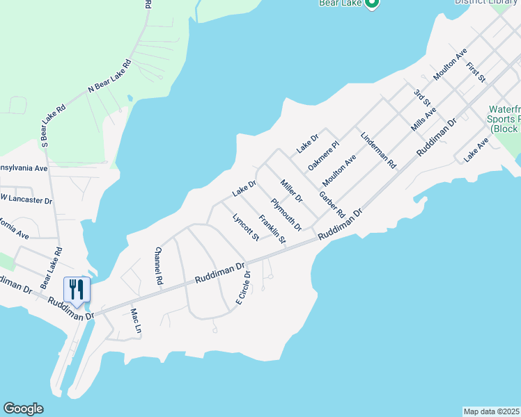 map of restaurants, bars, coffee shops, grocery stores, and more near 730 Franklin Street in North Muskegon
