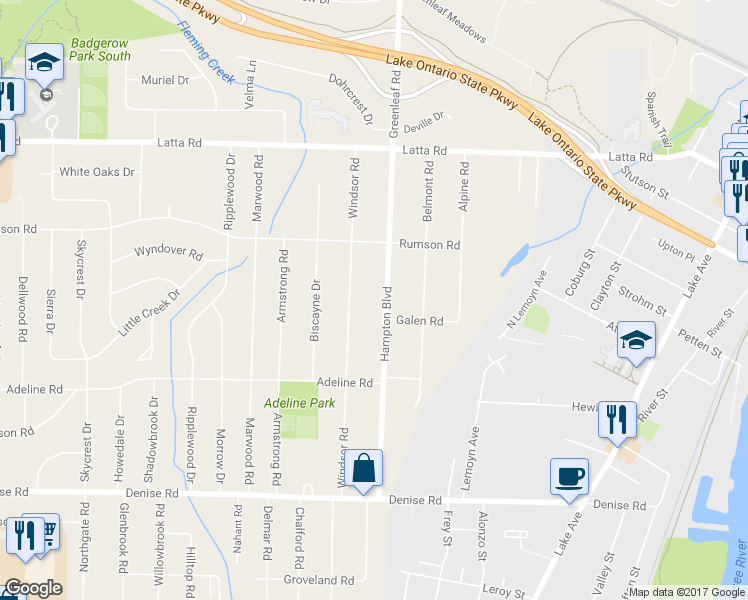 map of restaurants, bars, coffee shops, grocery stores, and more near 298 Hampton Boulevard in Rochester