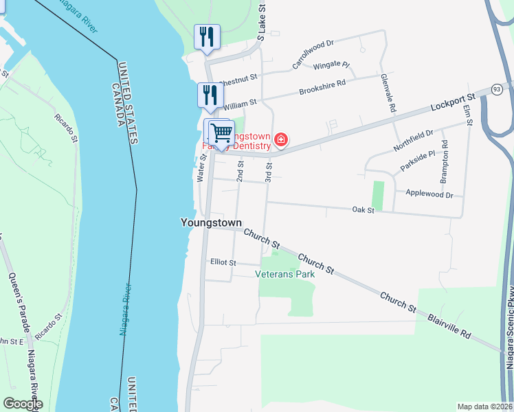 map of restaurants, bars, coffee shops, grocery stores, and more near 527 3rd St in Youngstown