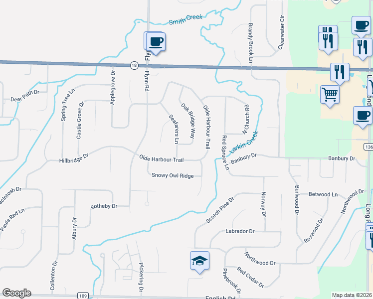 map of restaurants, bars, coffee shops, grocery stores, and more near 156 Oak Bridge Way in Rochester