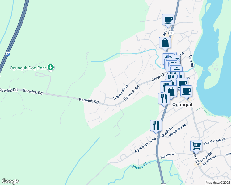 map of restaurants, bars, coffee shops, grocery stores, and more near 9 Cedar Ln in Ogunquit