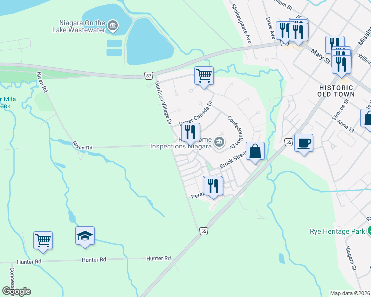 map of restaurants, bars, coffee shops, grocery stores, and more near 35 Garrison Village Drive in Niagara-on-the-Lake