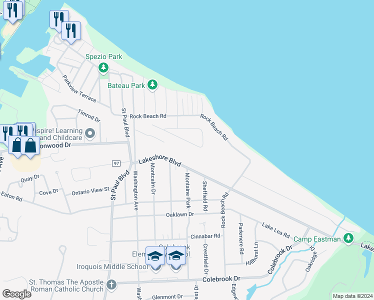map of restaurants, bars, coffee shops, grocery stores, and more near 720 Washington Avenue in Rochester