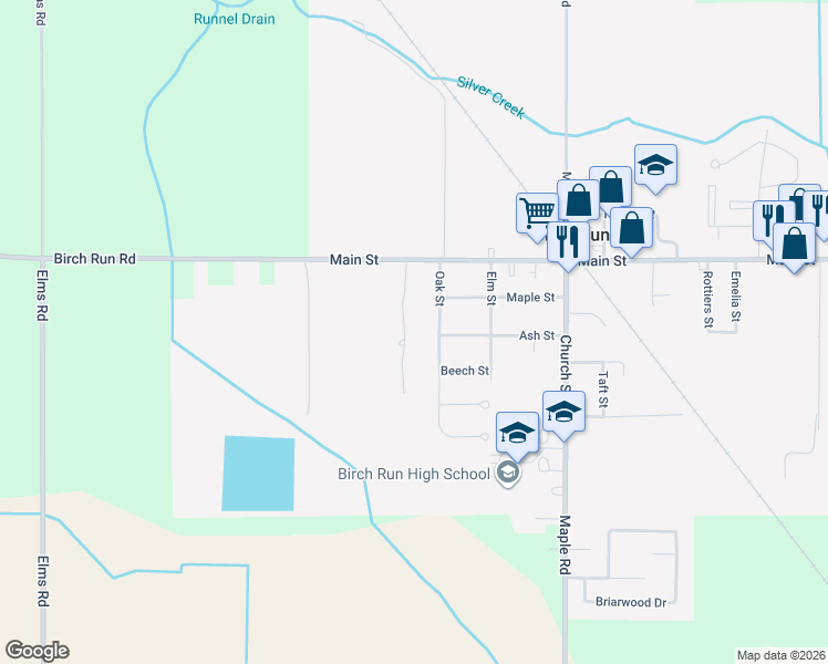 map of restaurants, bars, coffee shops, grocery stores, and more near 12141 Country Run Drive in Birch Run