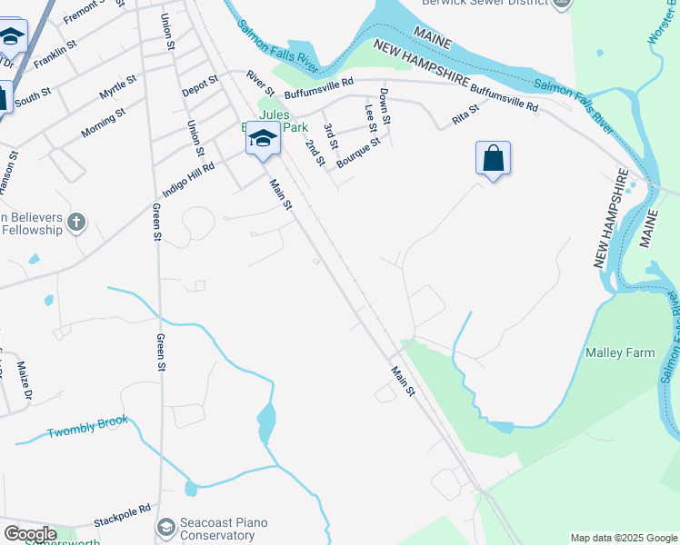 map of restaurants, bars, coffee shops, grocery stores, and more near 162 Main Street in Somersworth