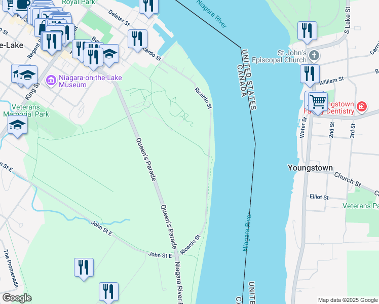 map of restaurants, bars, coffee shops, grocery stores, and more near 51 Queen's Parade in Niagara-on-the-Lake
