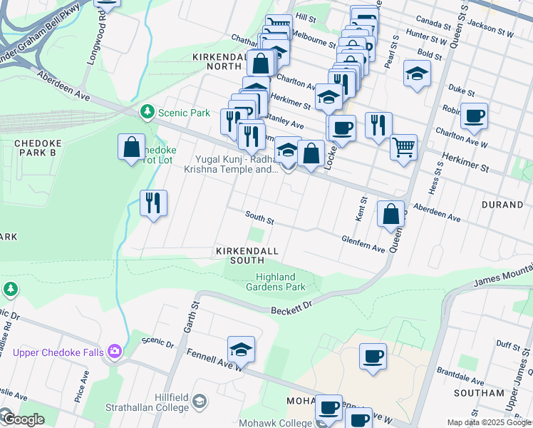 map of restaurants, bars, coffee shops, grocery stores, and more near 30 South Street in Hamilton
