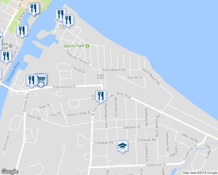 map of restaurants, bars, coffee shops, grocery stores, and more near 670 Washington Avenue in Rochester