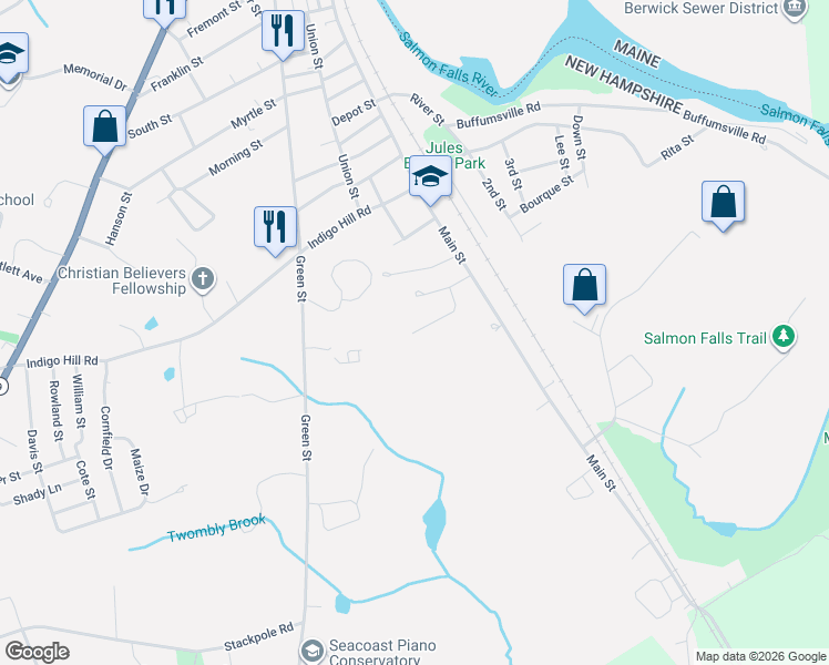 map of restaurants, bars, coffee shops, grocery stores, and more near 10 Patricia Street in Somersworth