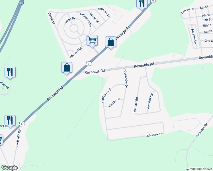 map of restaurants, bars, coffee shops, grocery stores, and more near 10 Cashmere Drive in Fort Edward