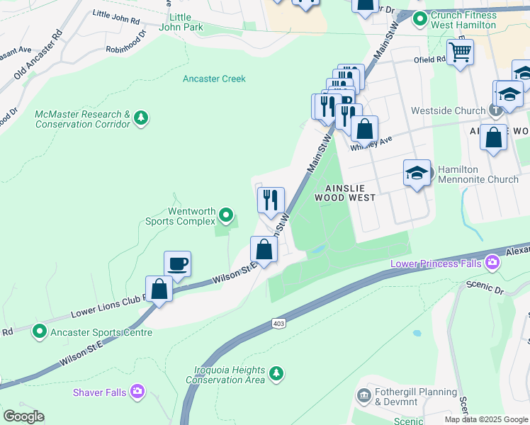 map of restaurants, bars, coffee shops, grocery stores, and more near 82 Gibson Ave in Hamilton