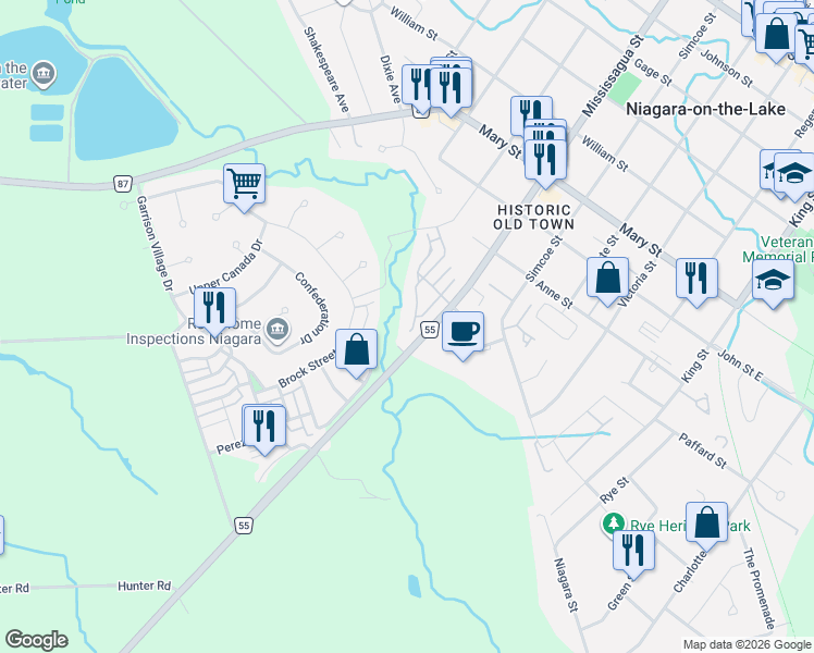 map of restaurants, bars, coffee shops, grocery stores, and more near 50 Aberdeen Lane South in Niagara-on-the-Lake