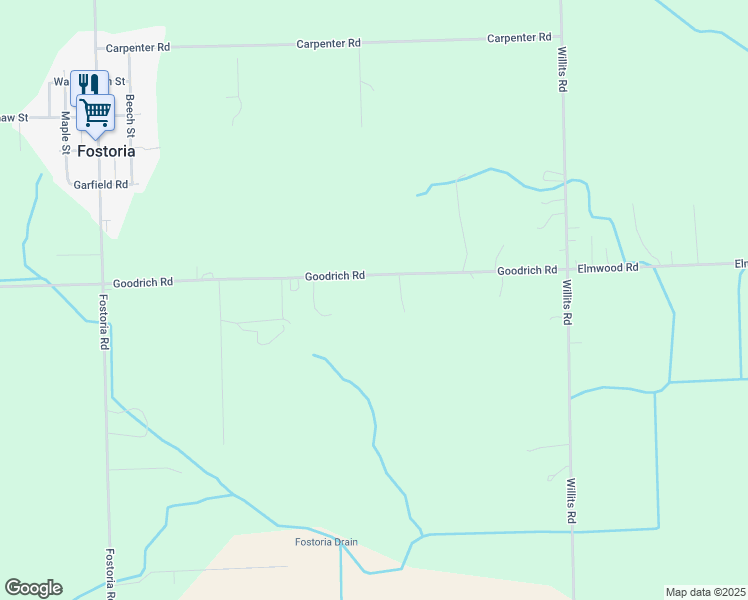 map of restaurants, bars, coffee shops, grocery stores, and more near 201-299 Goodrich Road in Fostoria