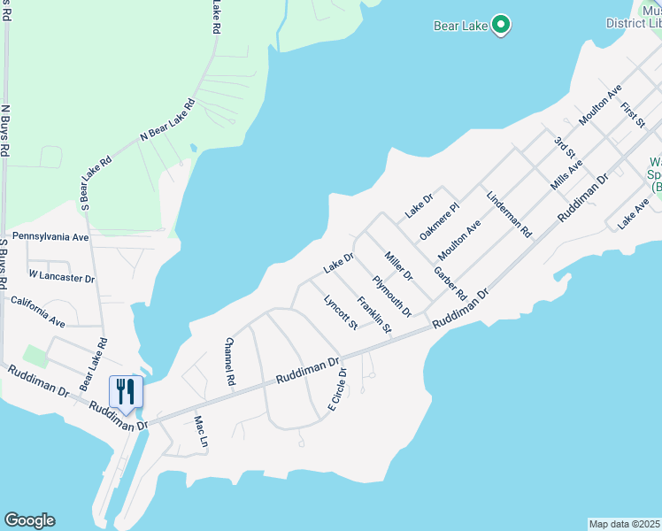 map of restaurants, bars, coffee shops, grocery stores, and more near 604 Lake Drive in North Muskegon