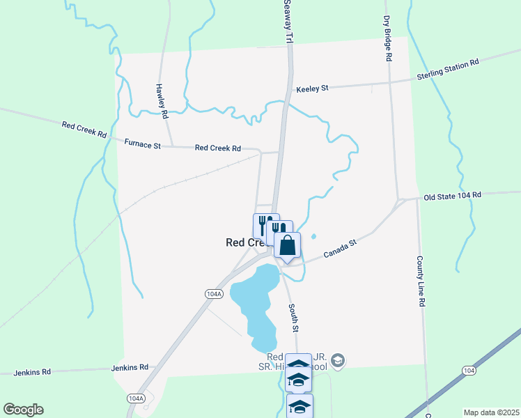 map of restaurants, bars, coffee shops, grocery stores, and more near 6879 Church Street in Red Creek