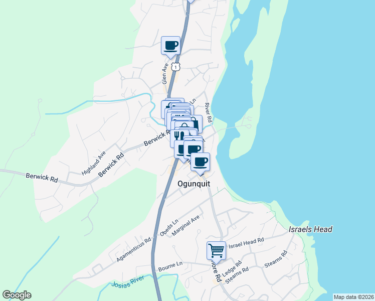 map of restaurants, bars, coffee shops, grocery stores, and more near in Ogunquit
