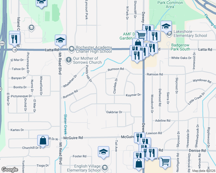 map of restaurants, bars, coffee shops, grocery stores, and more near 35 Jeanmoor Road in Rochester