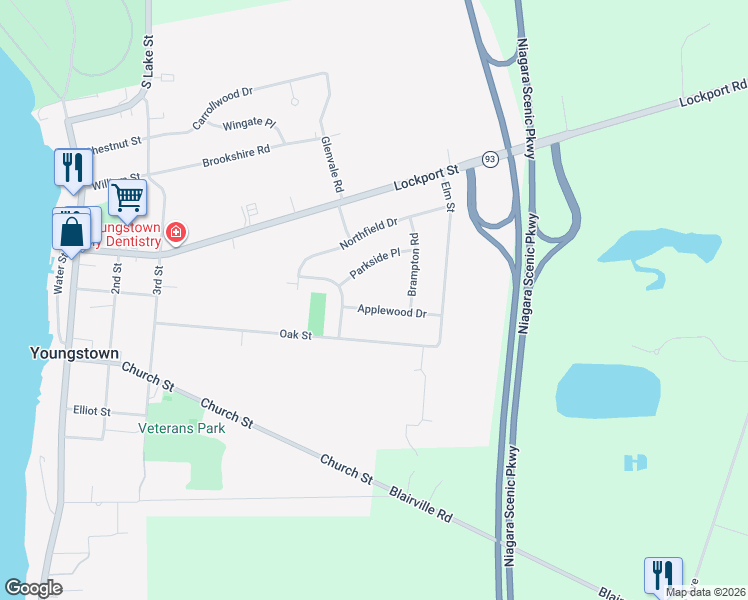 map of restaurants, bars, coffee shops, grocery stores, and more near 369 Brampton Road in Youngstown