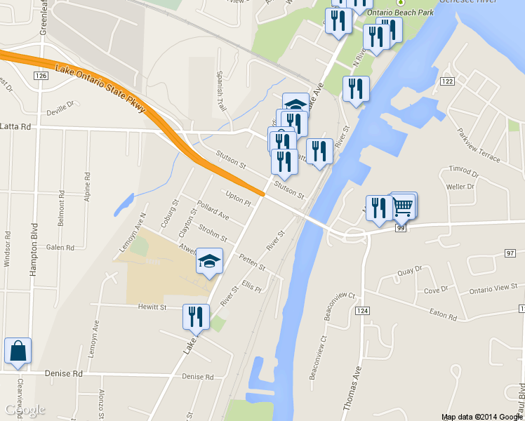 map of restaurants, bars, coffee shops, grocery stores, and more near in Rochester