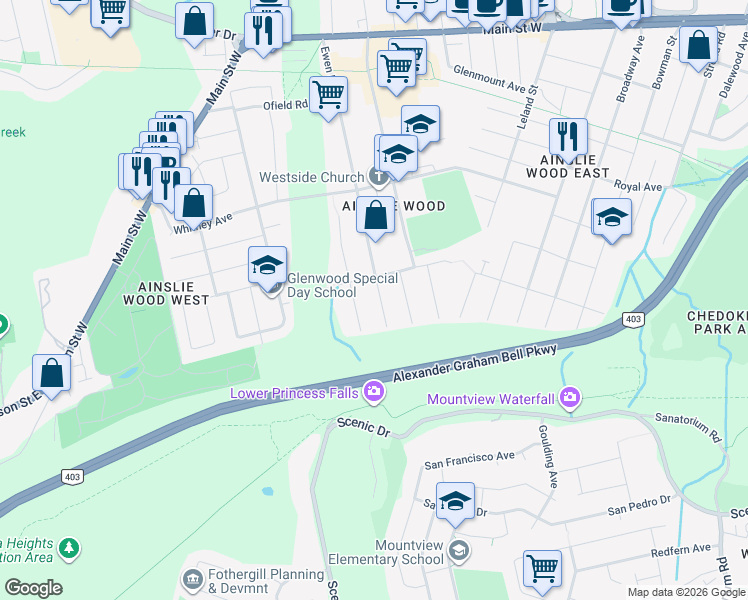 map of restaurants, bars, coffee shops, grocery stores, and more near 199 Iona Avenue in Hamilton