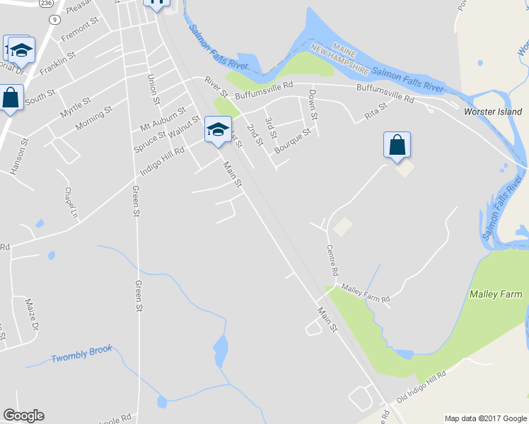 map of restaurants, bars, coffee shops, grocery stores, and more near 354 Main Street in Somersworth