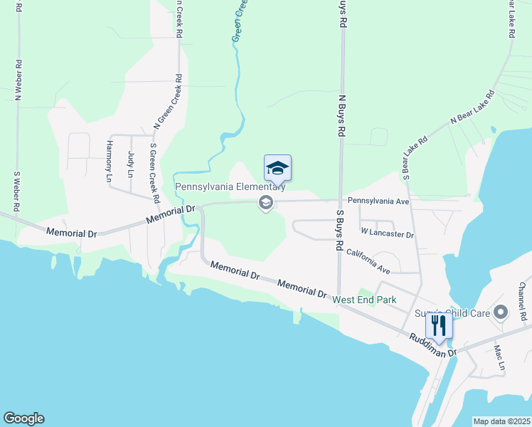 map of restaurants, bars, coffee shops, grocery stores, and more near 2500 Pennsylvania Avenue in Muskegon