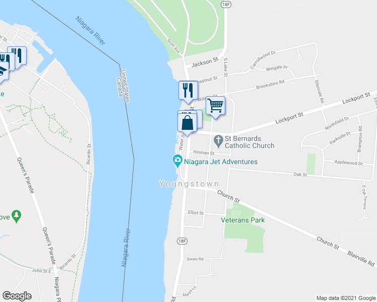 map of restaurants, bars, coffee shops, grocery stores, and more near Main Street in Youngstown