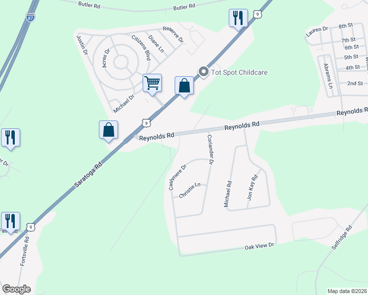 map of restaurants, bars, coffee shops, grocery stores, and more near 408 Reynolds Road in Fort Edward