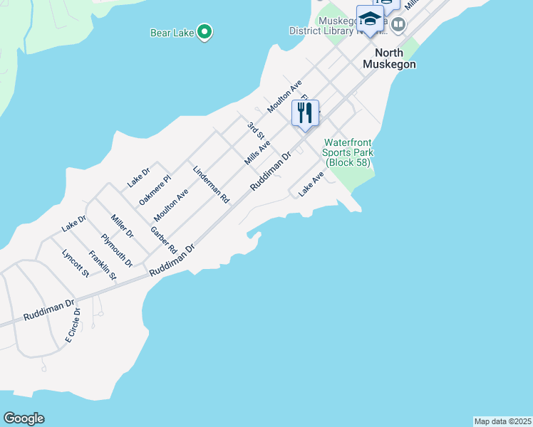 map of restaurants, bars, coffee shops, grocery stores, and more near 815 Tostenabe Lane in North Muskegon