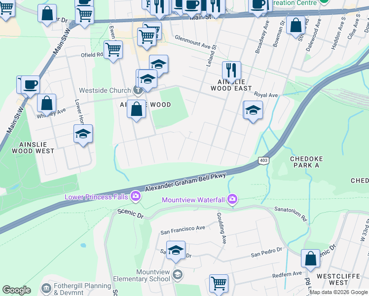 map of restaurants, bars, coffee shops, grocery stores, and more near 23 Clifford Street in Hamilton