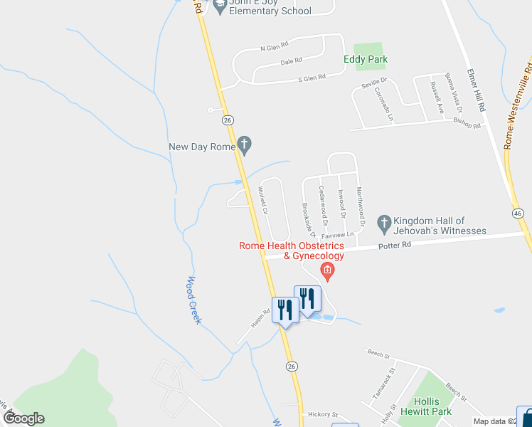 map of restaurants, bars, coffee shops, grocery stores, and more near 8025 Winfield Circle in Rome